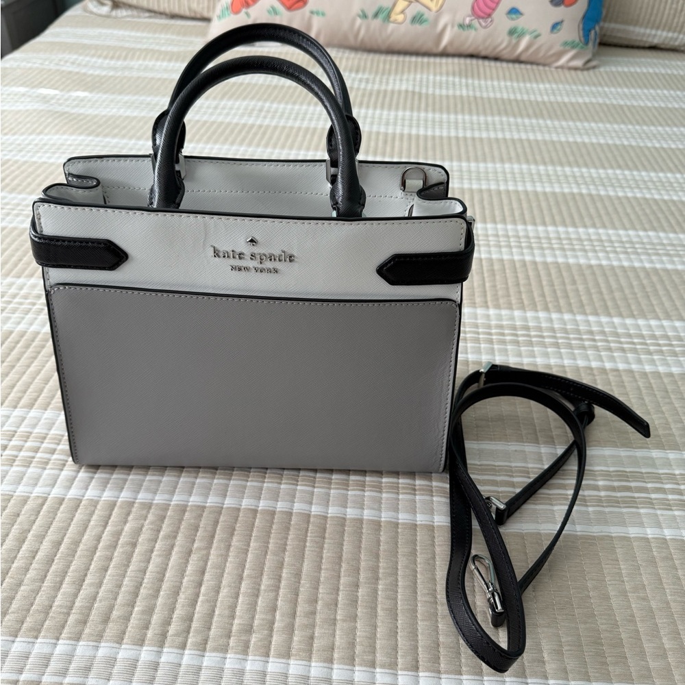 kate spade Two-Tone Gray, White & Black Leather Satchel - Picture 9 of 9
